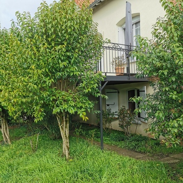 Terrasse 8×3 m avec garde-corps en ferronnerie et plancher bois exotique